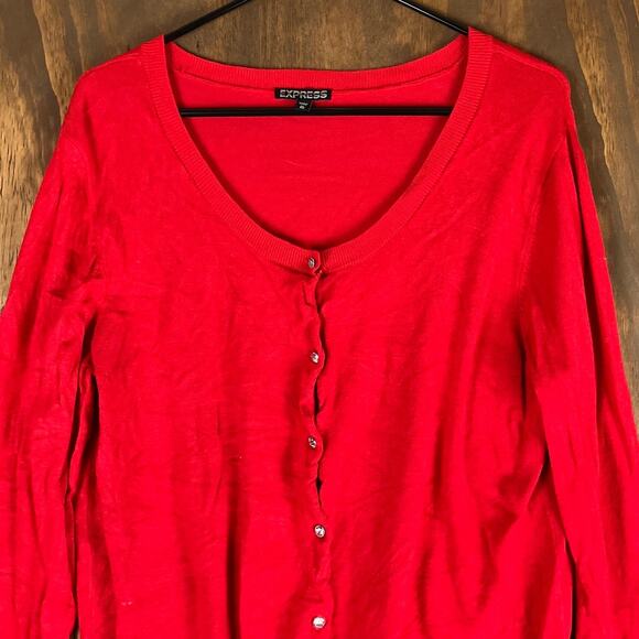 Express Womens Sweater Red Cardigan Diamond Button Front Long Sleeve Stretch XL - Picture 2 of 12